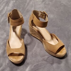 Pelle Moda Camel Suede Wedge Sandals